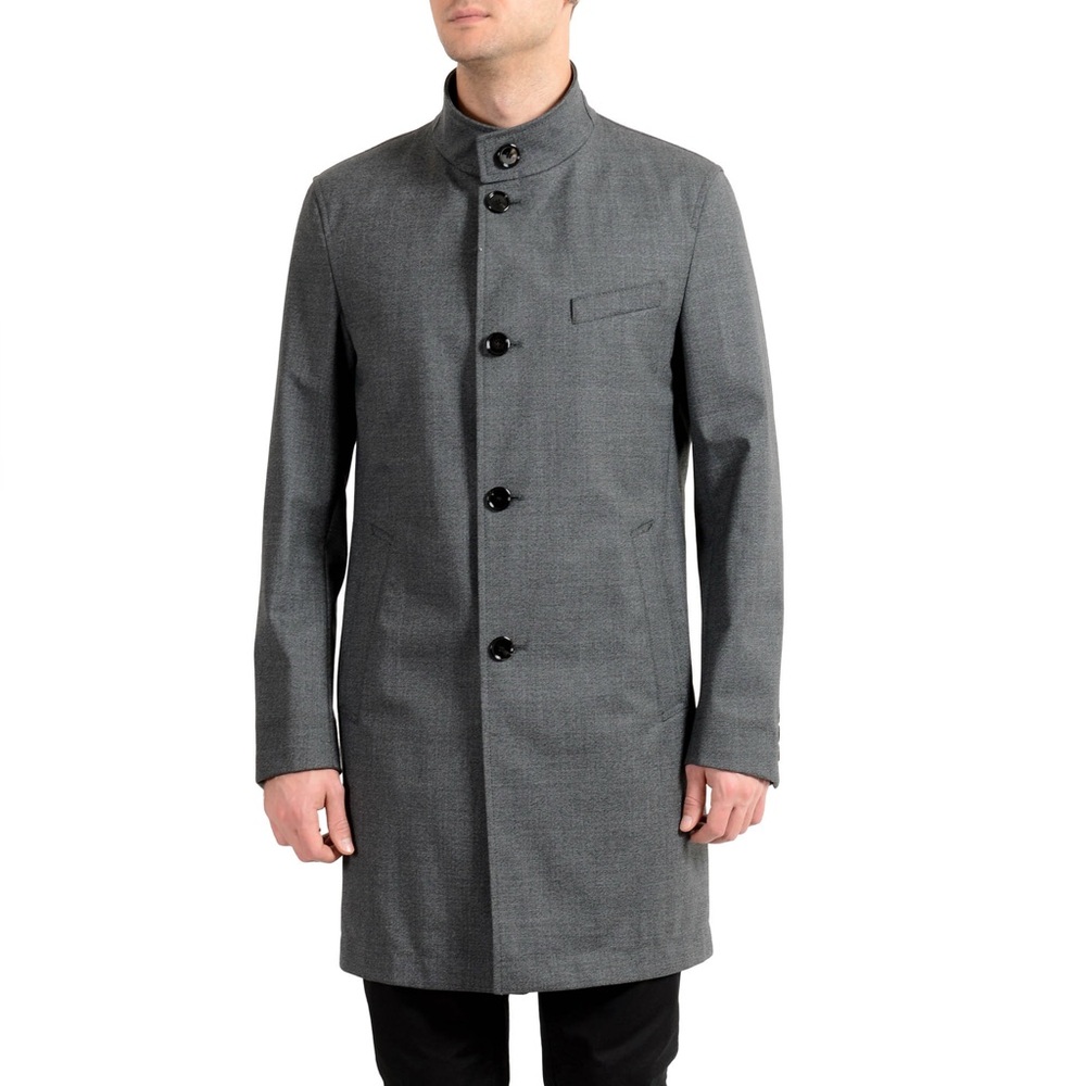 HUGO by Hugo Boss Shanty1 Men's Slim-Fit Wool Classic Gray Overcoat MSRP $695